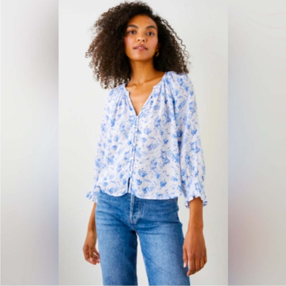Rails Blue Floral Button-Front Blouse